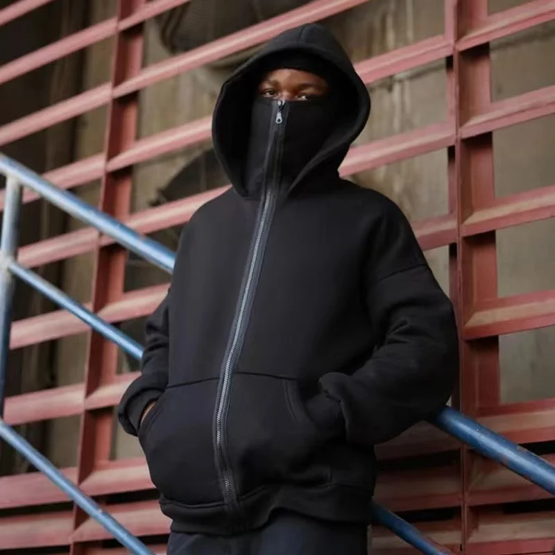 2026 Men and women Balaclava Y2K Gothic Harajuku winter new item double hooded sweatshirt men's hooded mask zipper sportswear view 5