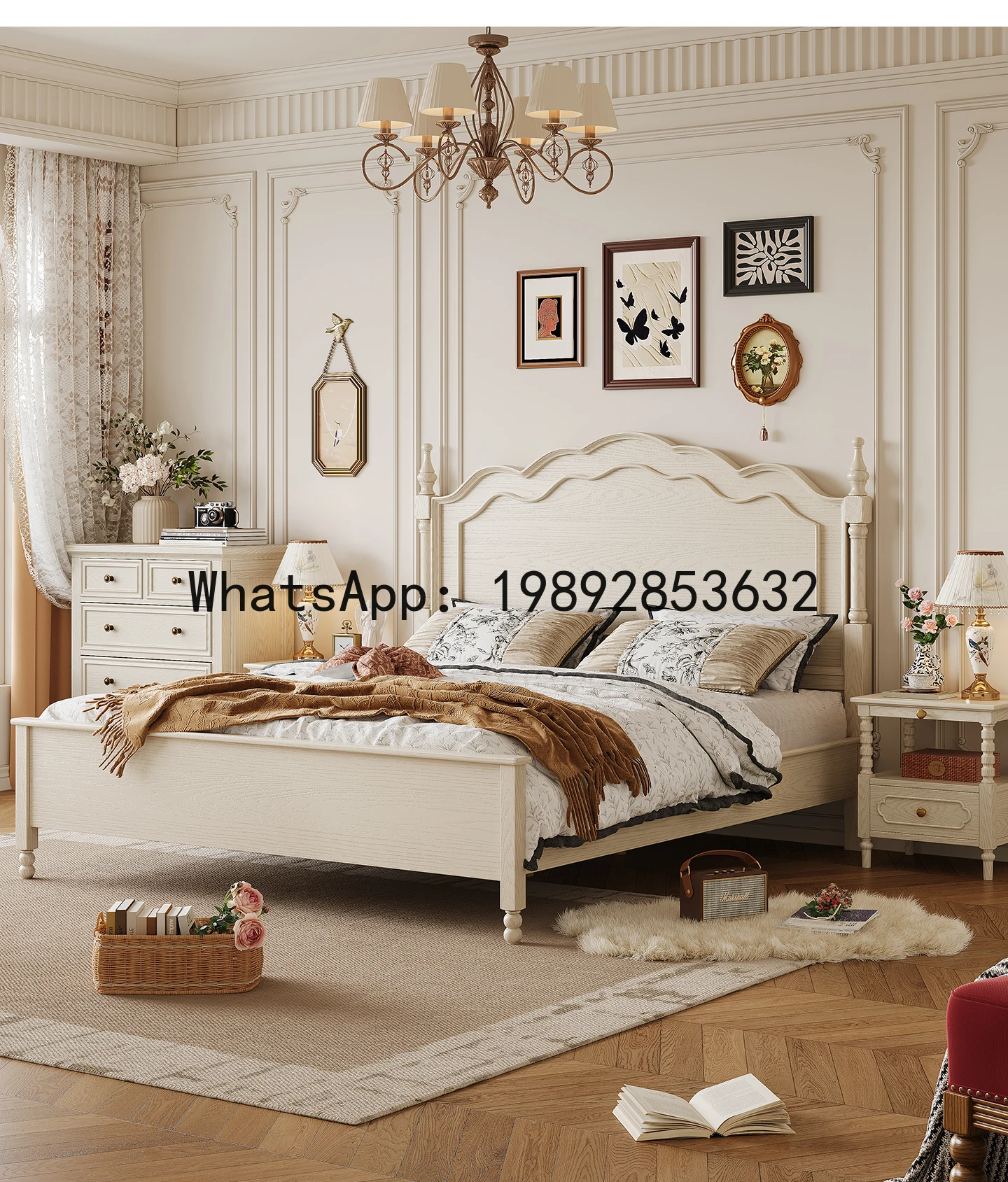 YFY Solid Wood  1.5M Home American Style  Bedroom Double  1.8M French Cream Style Wedding  Master Bedroom Large