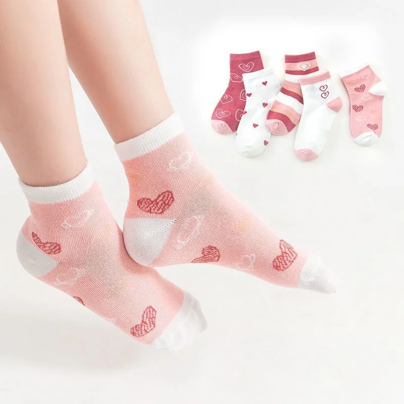 Lawadka 5Pairs/set Children Cartoon Girl Socks Sweat Breathable Baby Socks For Girls 0-13Years Kids Girls Student Sports Sock