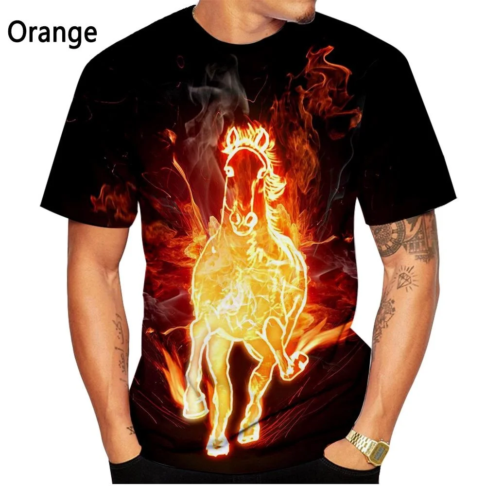 موضة جديدة الحيوان الحصان ثلاثية الأبعاد تي شيرت مطبوع الرجال والنساء الصيف عادية كم قصير شخصية الشارع تي شيرتات رائع