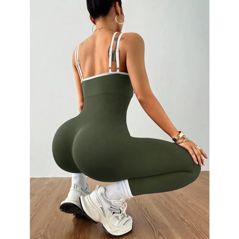 Women's Quick-Dry Fitness Yoga Bodysuit Tight Outdoor Sports One-Piece Comfortable Yoga Top for Active Wear
