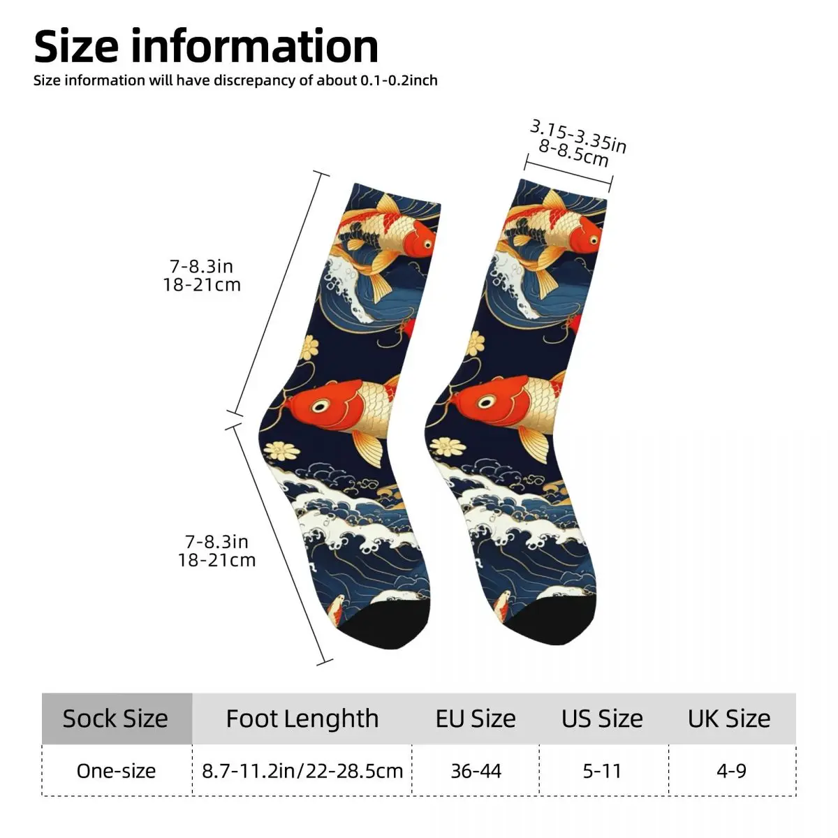 All Seasons Crew Stockings Koi Fish Japanese And Wave Design Socks Funny Long Socks for Men Women Valentine's Day Gifts