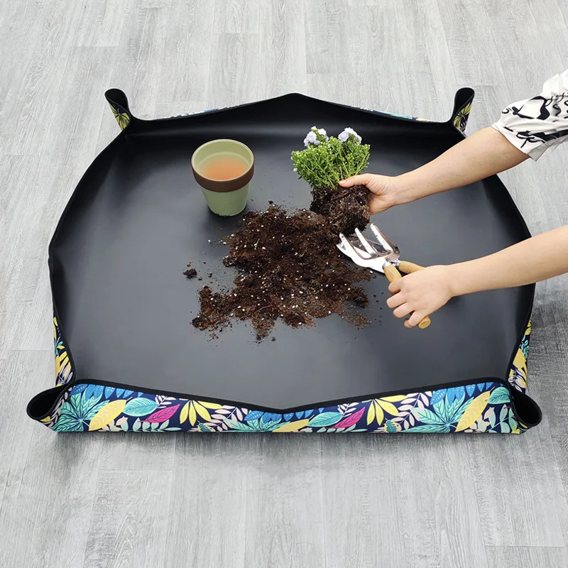 50cm*50cm Foldable Waterproof PE Plant Repotting Mat Flower Pots Transplanting Mat Gardening Potting Pad Garden Clean Work Tray