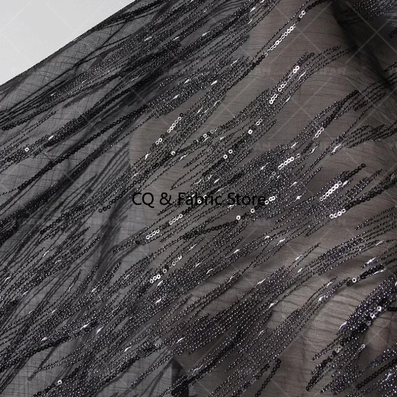 Elegant Embroidered Tulle Fabric with Sequins for Bridal Dresses and Evening Gowns Prom Gowns Designer Fabric By The Yard