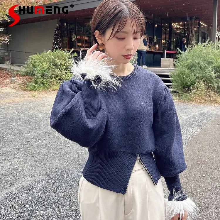 2025 الربيع والخريف اليابان نمط موضة الحلو سترة قصيرة سيدة أفخم المرقعة بلوفر مغزول المرأة عادية محبوك