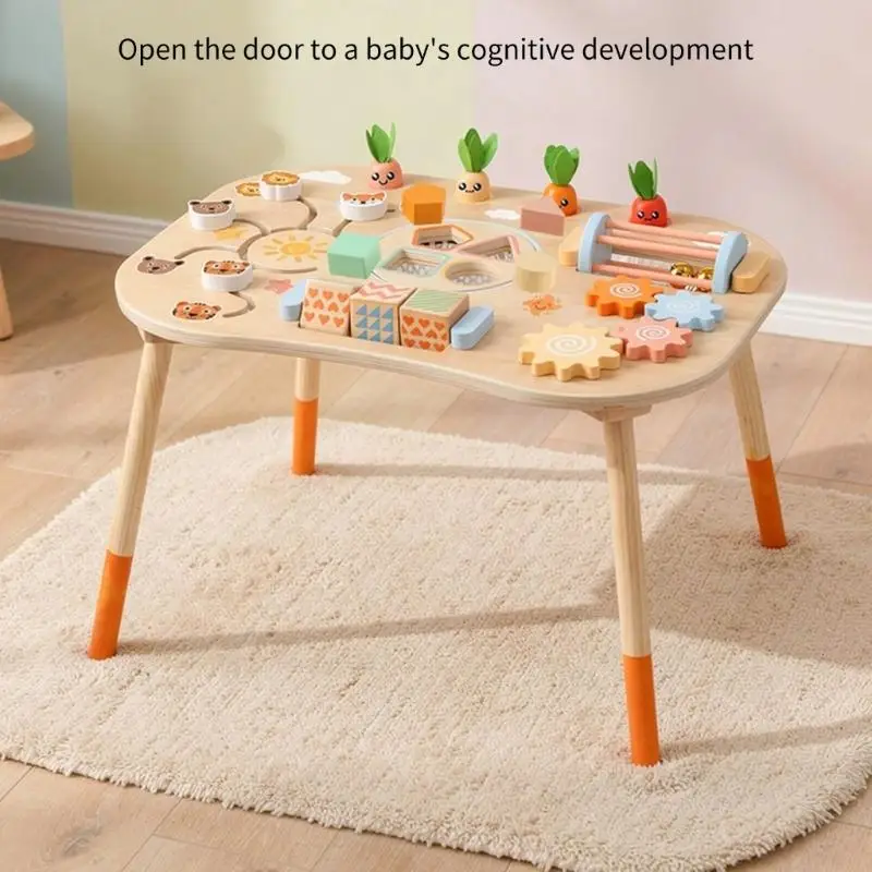 Wooden Block Puzzle Activity Table Educational Toy For Toddler To Improve Cognitive Skill And Color Matching Game A2UB