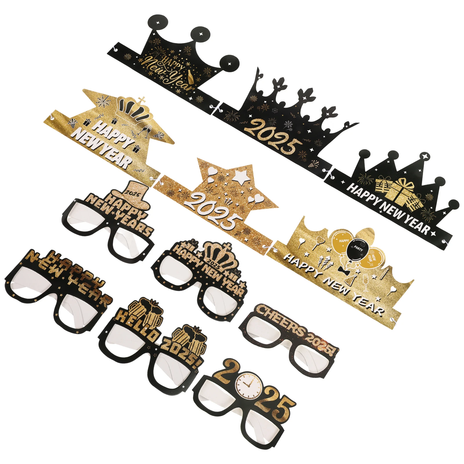 

12pcs Paper Glasses Hat Set for New Year Party Supplies 2025 Funny Photo Prop Eyeglasses Frames Unique Design Safe Easy Clean