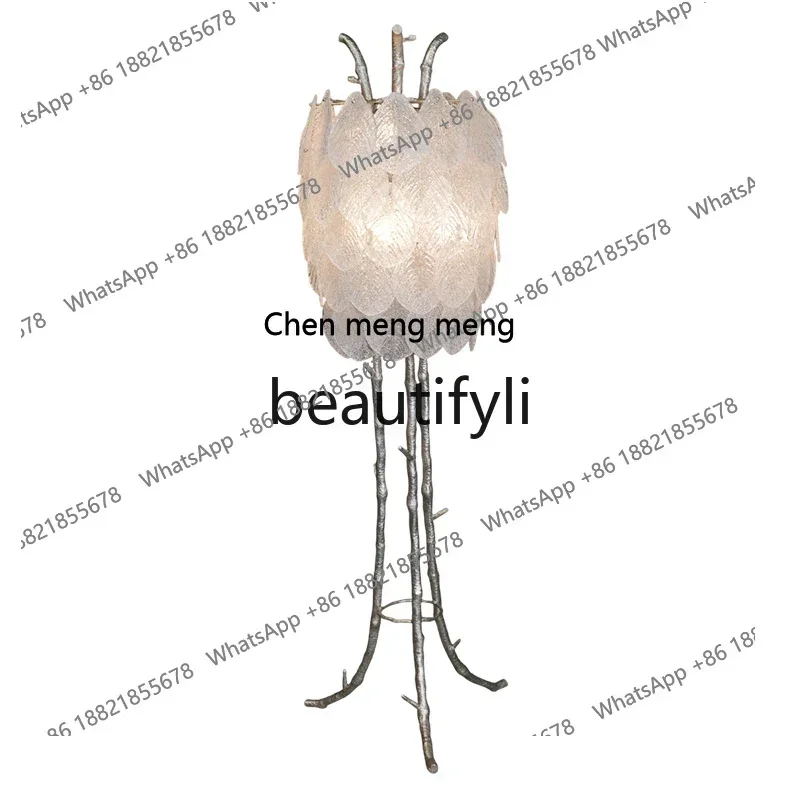 

French light luxury all copper floor, living room, bedroom, study, art glass floor lamp