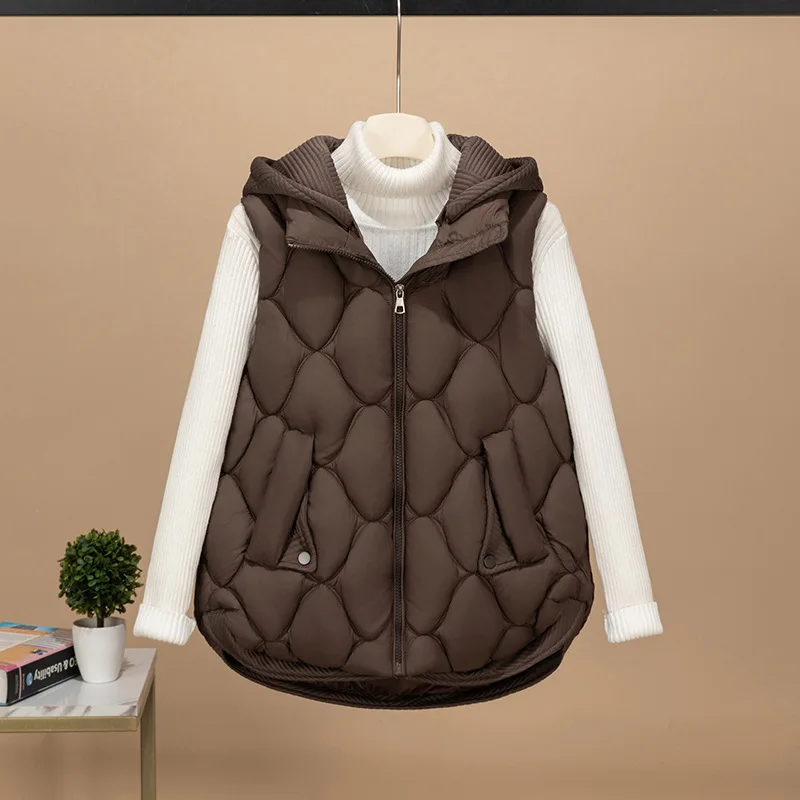 

PinkyIsBlack 2025 New Solid Autumn And Winter Women's Short Cotton Down Vest Hooded Warm Sleeveless Quilted Vest Jacket Tops