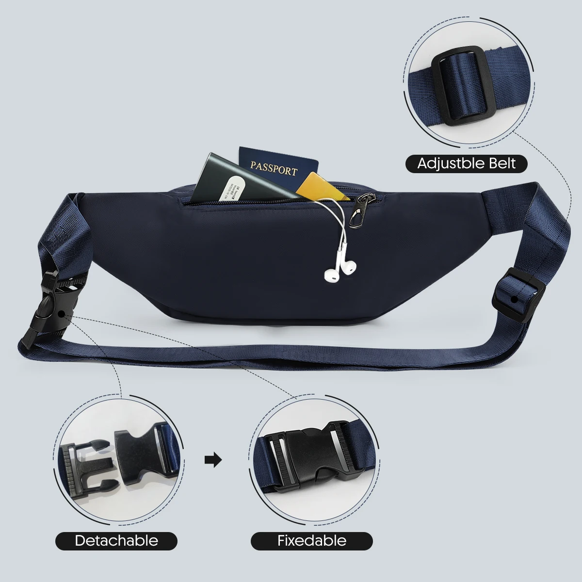 Men Women Casual Crossbody Bag Fanny Pack Waist Bag Nylon Bag Belt Bum Bag Fashion Travel Running Sports Mobile Phone Bag - view 2