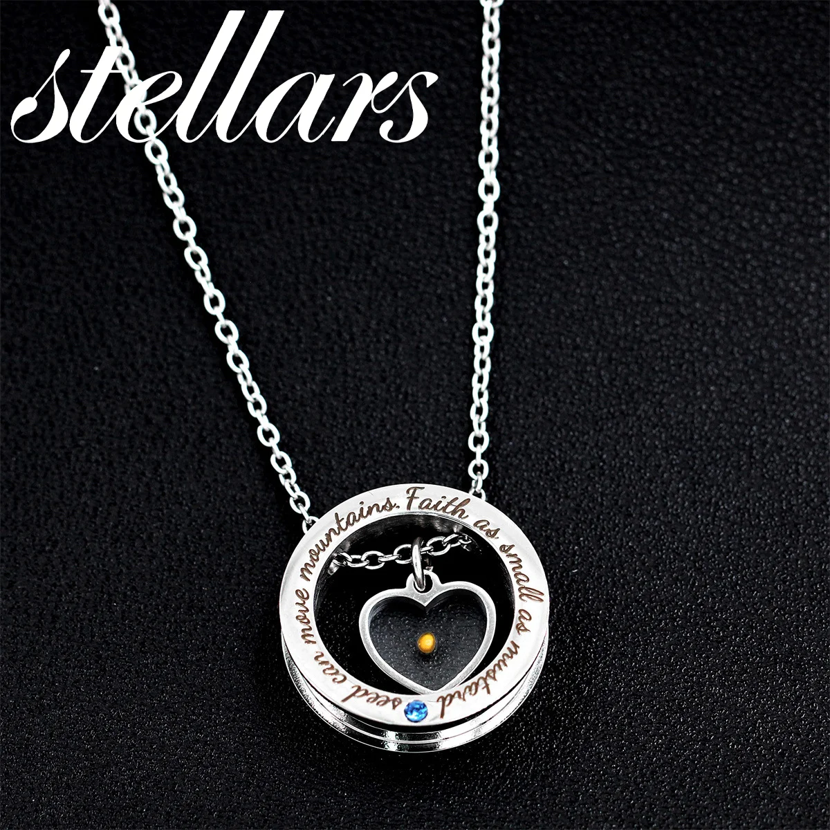 

Unisex Stainless Steel round Ring Pendant Necklace Engraved with Letters Heart Mustard Seed Faith Hot-Selling Jewelry Accessory