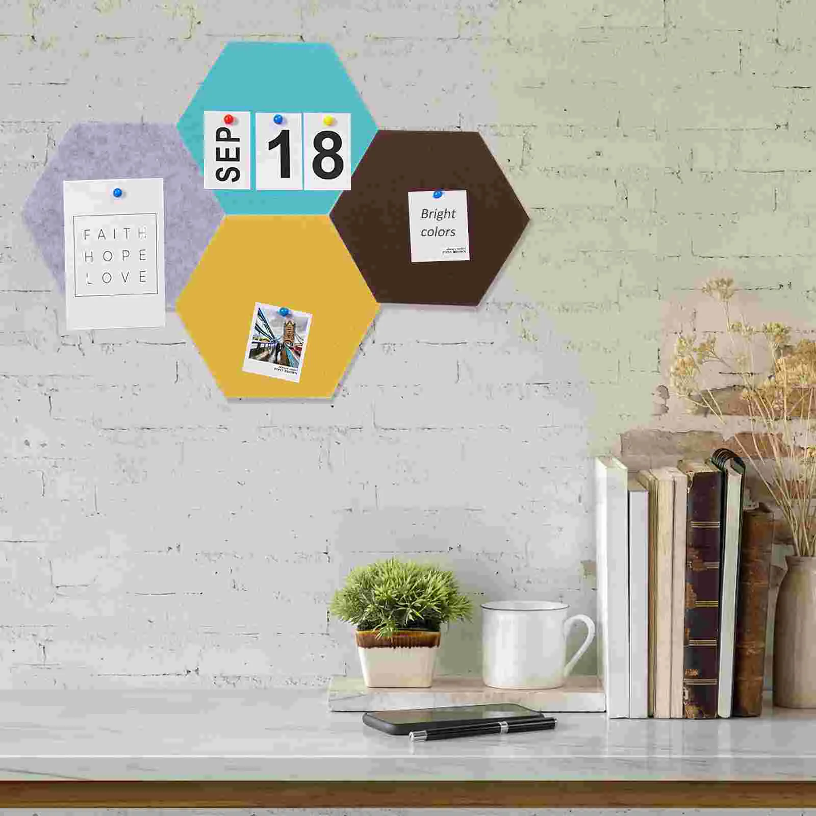 8 Pcs Felt Wall Sticker Hexagon Board Memo Home Notice Bulletin Tile Self-Adhesive Pin Decor