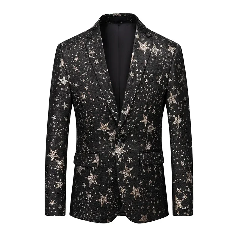 2023 New Men's Single Western Coat Korean Edition Trendy Five Pointed Star Printed Slim Fit Single Western Top