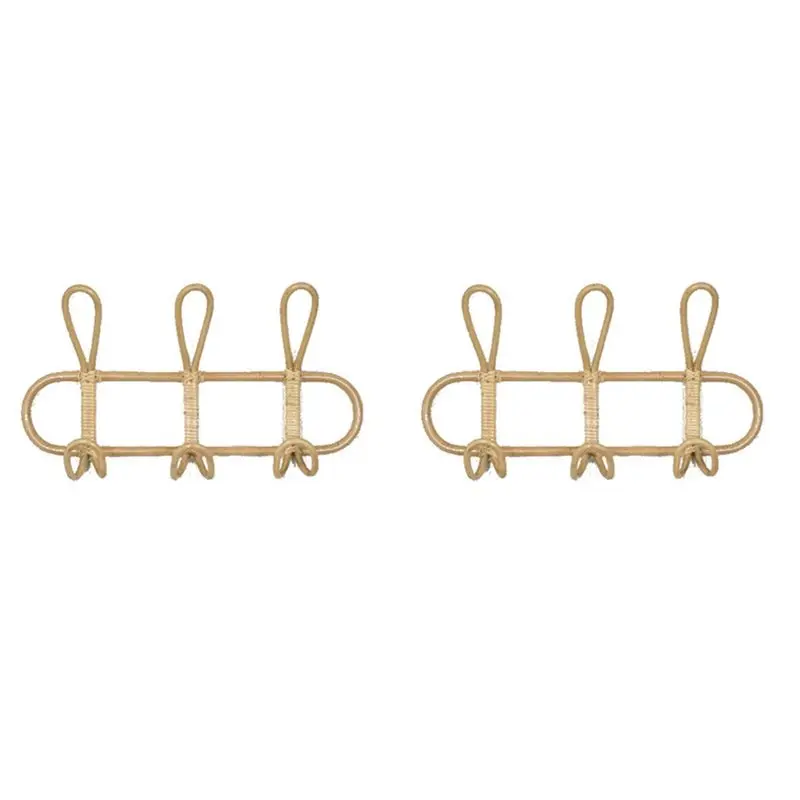 

AT43-2X Rattan Wall Hooks - Kids Room Decorative Hanger, Clothes & Hat Organizer, Hanging Storage Rack A