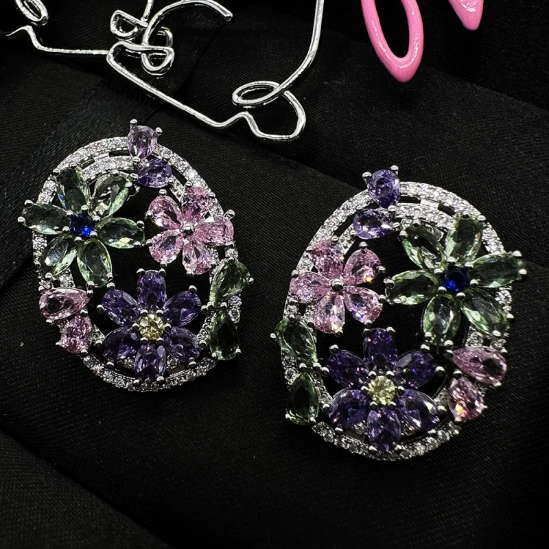 S925 silver needle niche design sensor earrings Purple flowers Dong Gate's new flower earrings flowers like brocade earrings