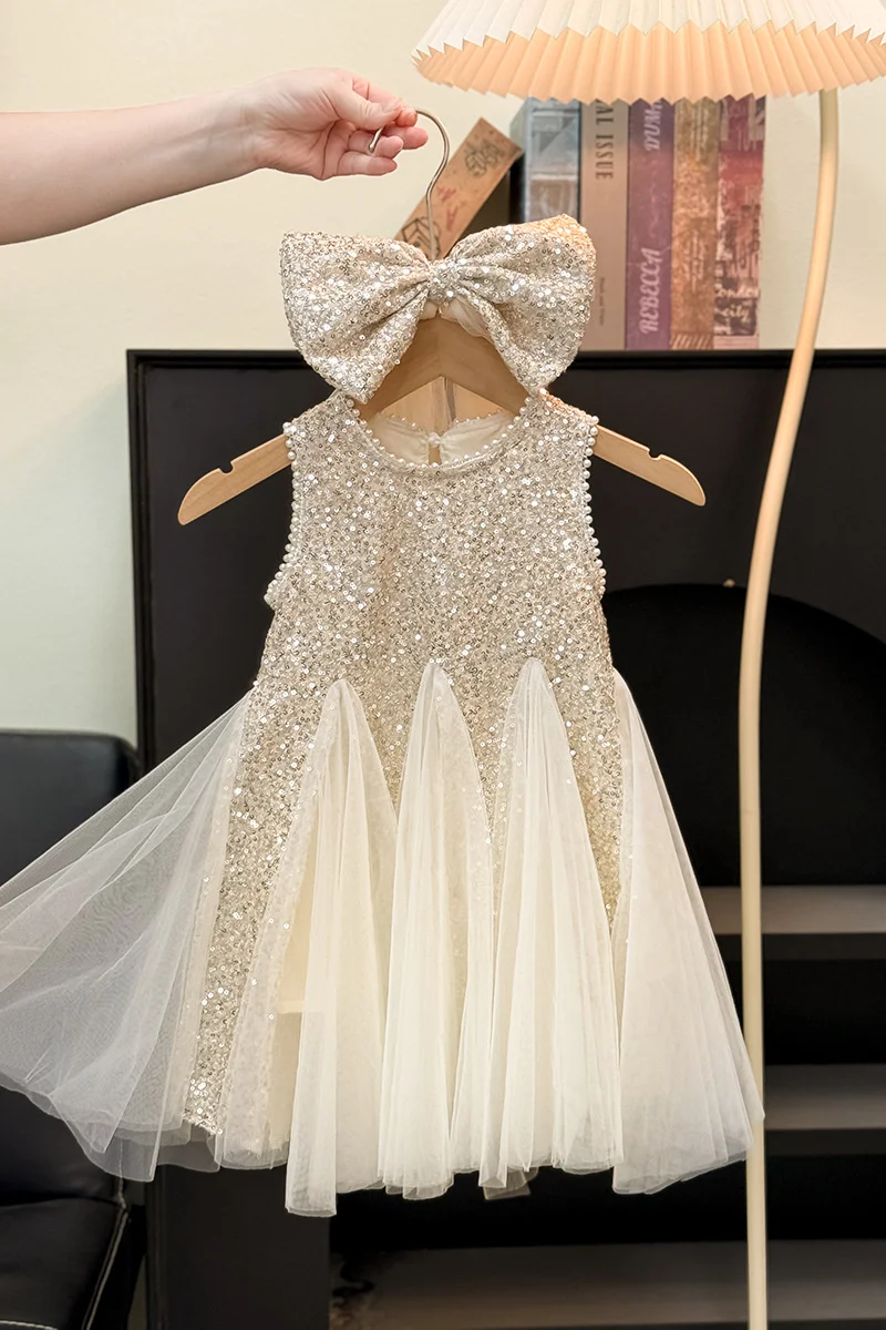 فساتين أنيقة للفتيات مطرزة جديدة للأطفال بدون أكمام فستان الأميرة الشبكي للأطفال للحفلات على الطراز الغربي سترة ثوب الكرة 2-8 سنوات #6