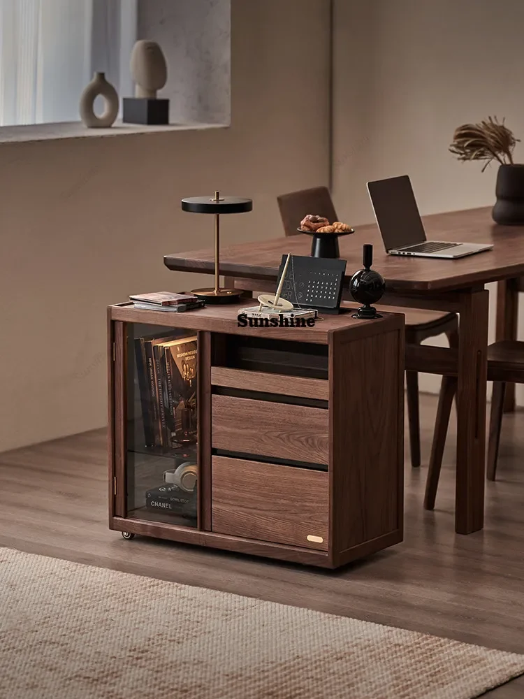 

Sofa side cabinet movable tea set storage cabinet figure display solid wood tea set cabinet FT