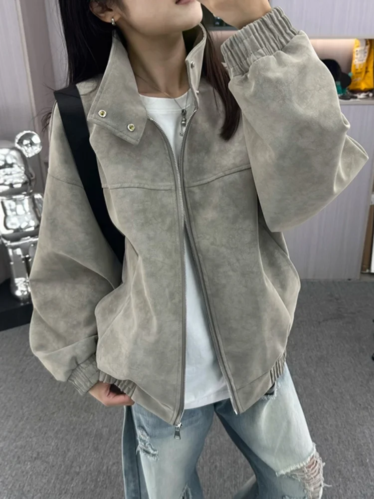 

Кожаная куртка Cleanfit American Style из окрашенной кожи, с отворотами на плечах, в стиле бейсбольной формы, осенняя, модная, повседневная, свободного кроя