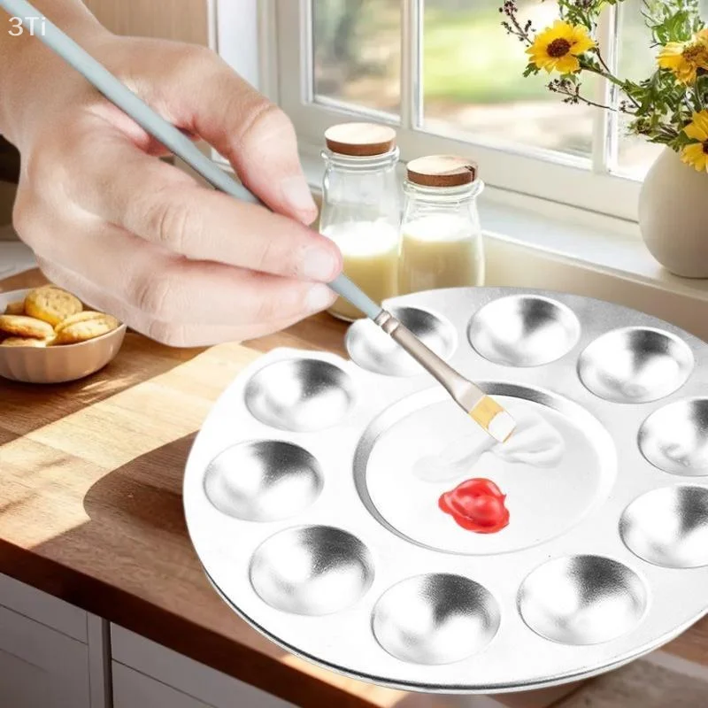 Aluminum Palette Children's Painting Metal Palette Hand-Painted Gouache Watercolor Round Palette