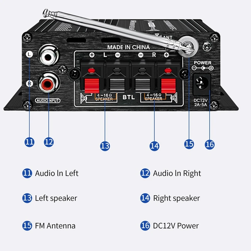 Nieuwe Digitale Bluetooth Versterker 12V Home Car 2 Kanaals Hifi Sound Speaker Fm Receiver Audio Amplificador Clase-Ab Amp