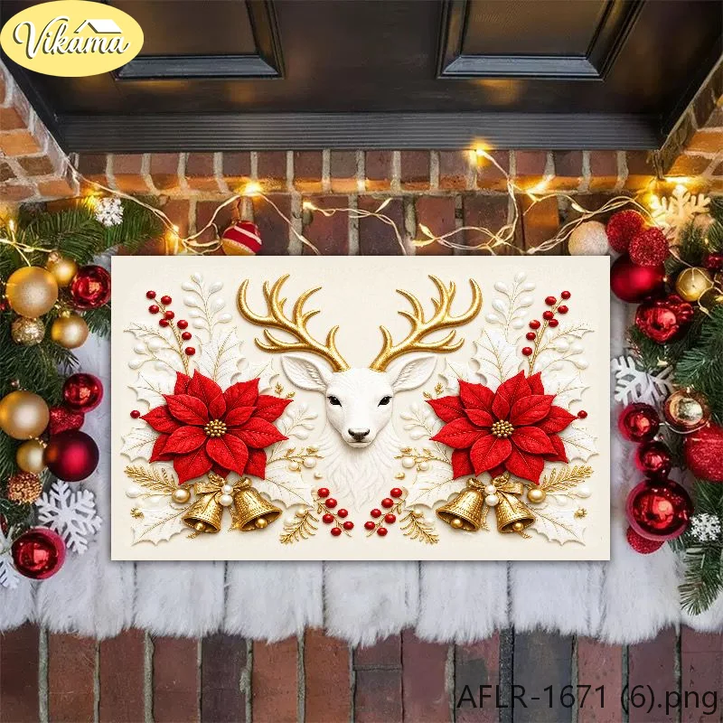 VIKAMA Christmas Doormat JOY Gnome Holding Heart, Red Welcome Mat Green Zigzag Border, Non Slip Rug, Merry Christmas 2027