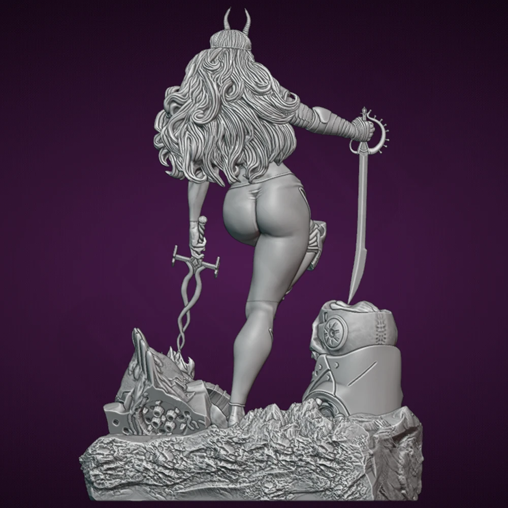 1/24 3d Print Model Kit Sexy Heks Dame Warrior Hars Figuur Model Kit DIY Miniatuur Reductie Standbeeld Ongeverfd Kit Speelgoed