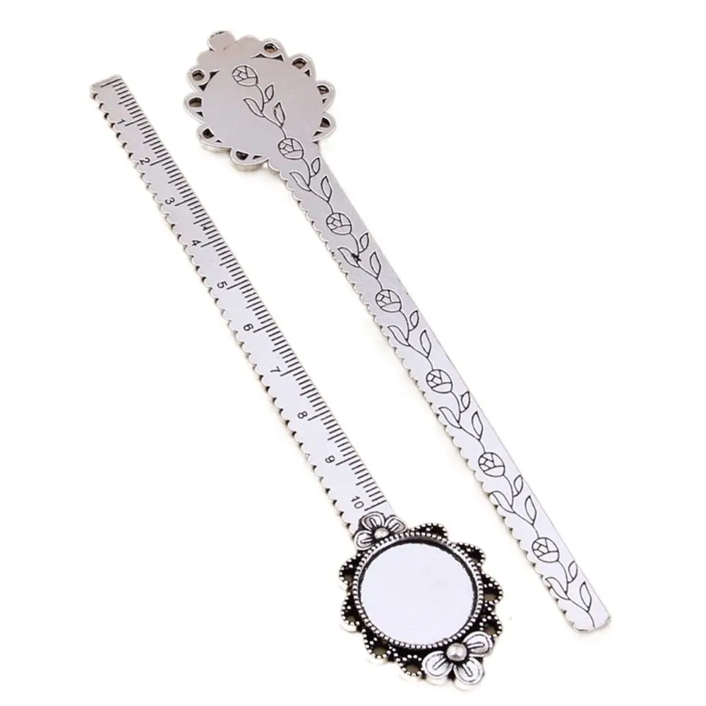 DIY Ruler Antique Bookmark Cabochon Base Flower Ruler Book Cilp Vintage Blanks Bezel Bronze Bookmark School Supplies