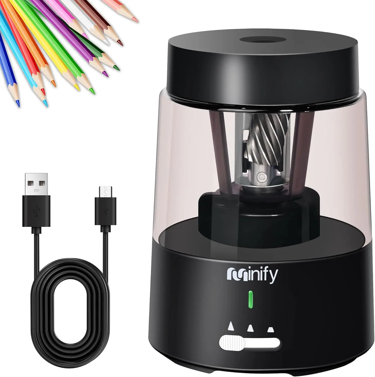 

Электрическая точилка для карандашей с автоматической остановкой, для цветных карандашей 6-8 мм, быстрая заточка за 3 секунды, черная