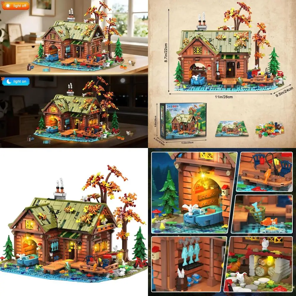 ของเล่นบล็อกไม้ 2423 ชิ้น รุ่นเรือนไม้ลอยน้ำเรืองแสง ชุดสร้างบ้านในป่า สำหรับเด็กอายุ 12 ปีขึ้นไป