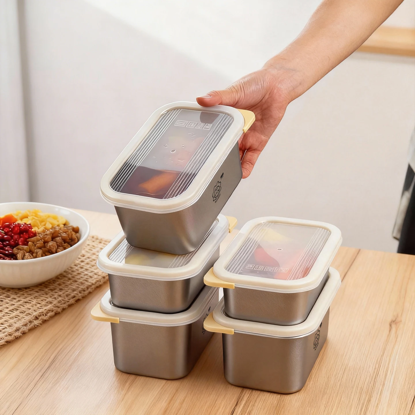Large Capacity Food Container Sealed 304 Stainless Steel Fresh-keeping Box Fruit Vegetable Meat Storage Box Oven & Frozen Safe