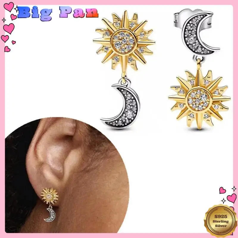 Silver S925 Star Moon Series Rings Drop Earrings Charming Original Fashion Sun Moon Ring Earring Fine Jewelry For Women Gift