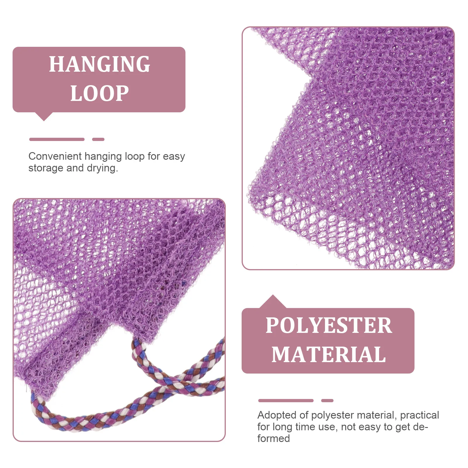 

2pcs Purple White Bath Towel Body Scrubber Showering Men Women Back Scrubber Towel Exfoliating Pads Polyester Safe Durable