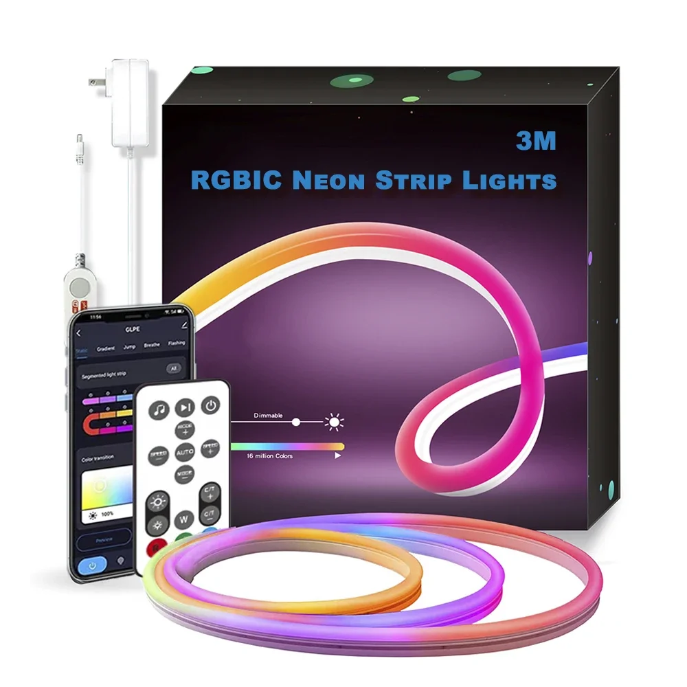 3m 10ft Daybetter IP67 Waterproof Silicone RGB IC Tuya Wifi App Remote Voice Control Smart Flexible Rope LED Neon Strip Lights