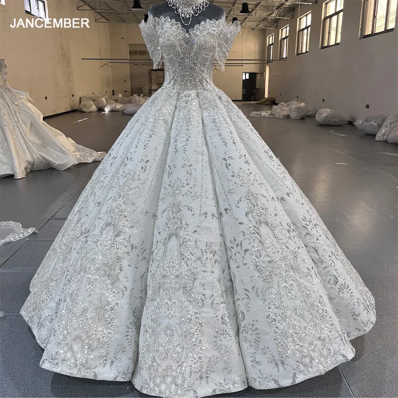 

Stunning Sweetheart Neck Wedding Dresses Crystals Beading Dress For Bride Shiny Floor-length Bridal Gown Vestido De Novia MN276