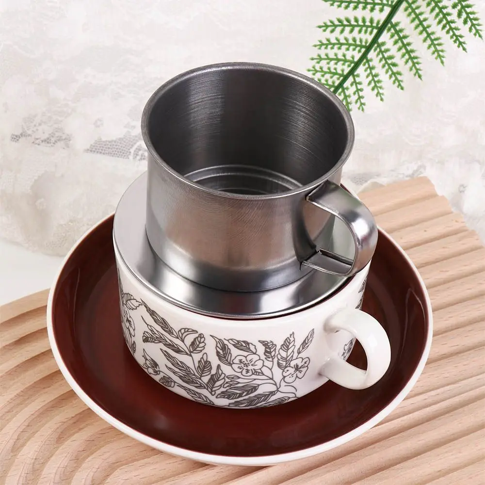 الفولاذ المقاوم للصدأ القهوة بالتنقيط تصفية دائم تنوعا صانع القهوة الفيتنامية المحمولة الفضة القهوة Infuser كوب المنزل #4