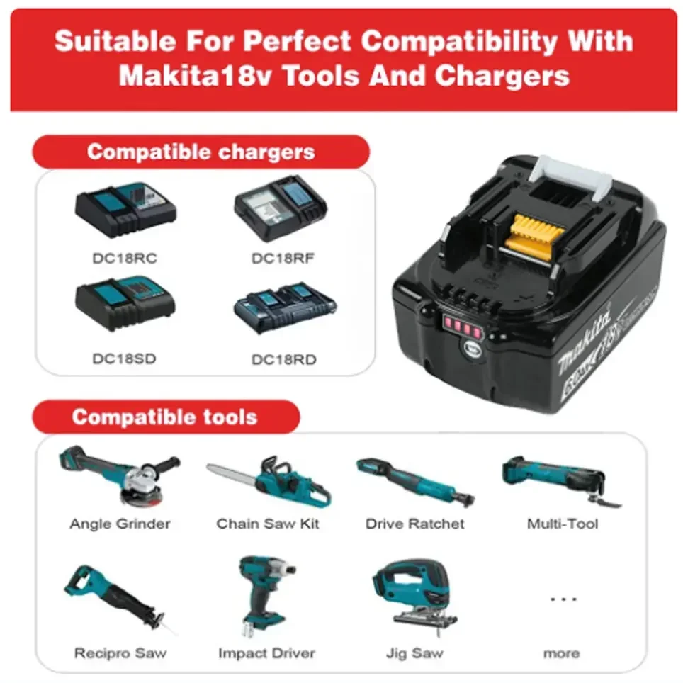 Makita 18V 6000mAh rechargeable battery, suitable for Makita BL1840 BL1830 BL1830B BL1850 BL1850B original power tool batter