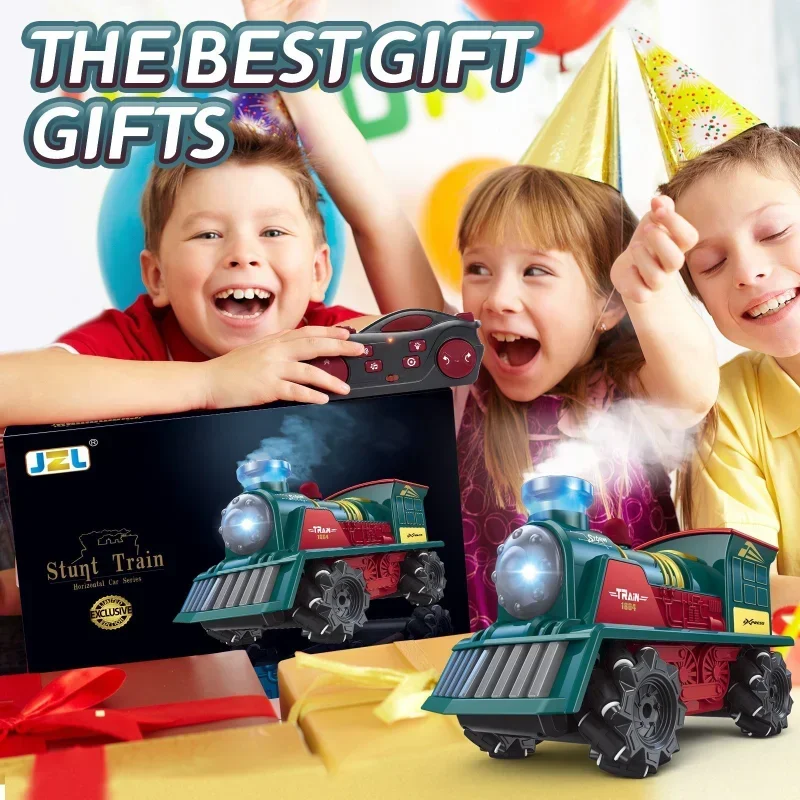 Brinquedo de trem de carro para crianças, rodas universais flexíveis, brinquedos de trem dublê legal com 15-20 minutos, simulação de tempo de jogo, rugido, vapor