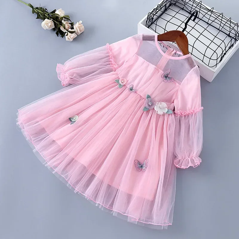 Spring Children'S Mesh Dress Princess Long-Sleeved Gauze Skirt Girls' Super Fairy Lady Pettiskirt