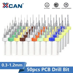 XCAN PCB Drill Bit 50pcs 0.3-1.2mm Carbide Drill Bit For Drilling PCB Circuit Board 1/8'' Shank Micro Drill Bit Set