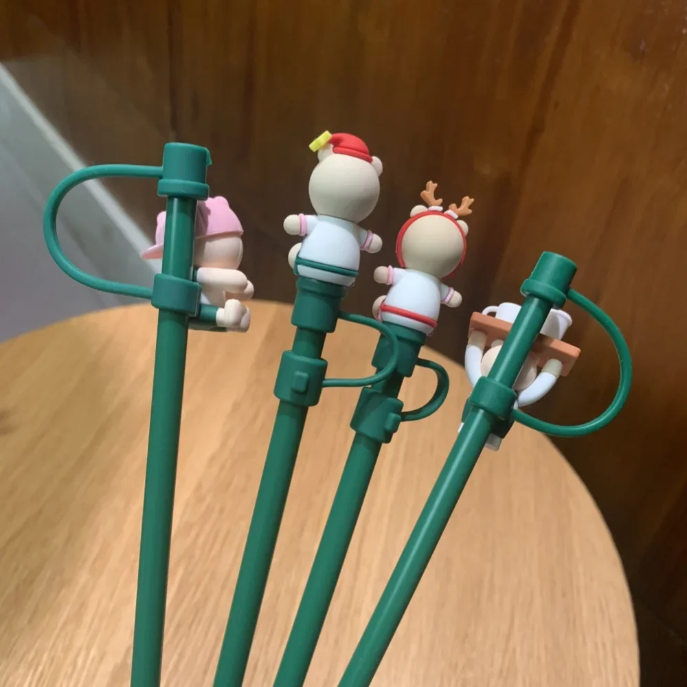 1 PC Cute Bear Straw Toppers Dust-proof Silicone Straw Cover Cup Drinking Dust Cap Accessories for 6-8mm Straw