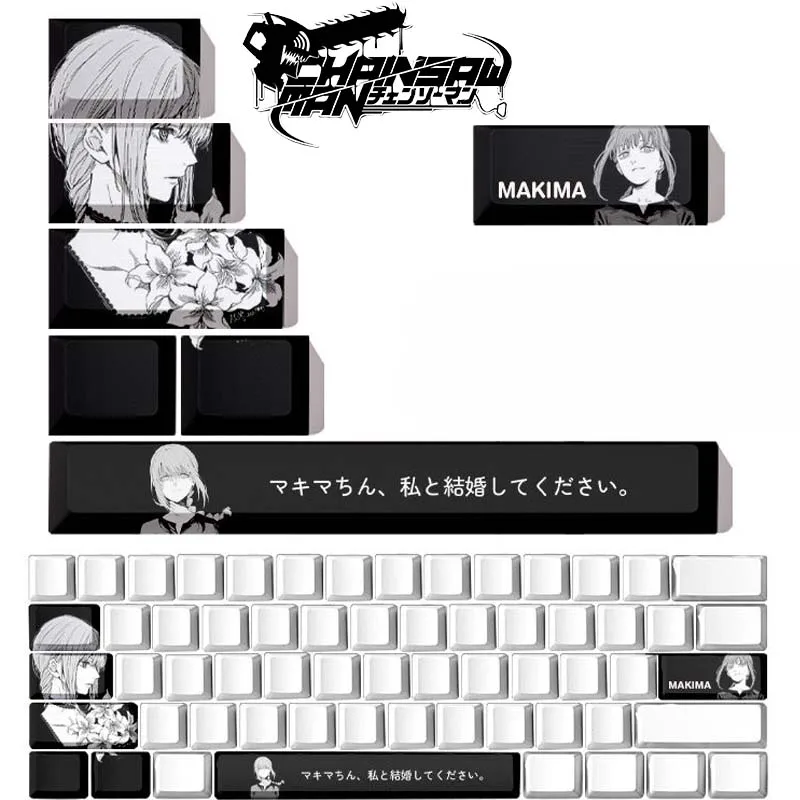 Chainsaw Man Makima PBT Keycap Anime Personalized Key Cap OEM Profile Space Bar Keycap for DIY Mechanical Keyboard Accessory Kit