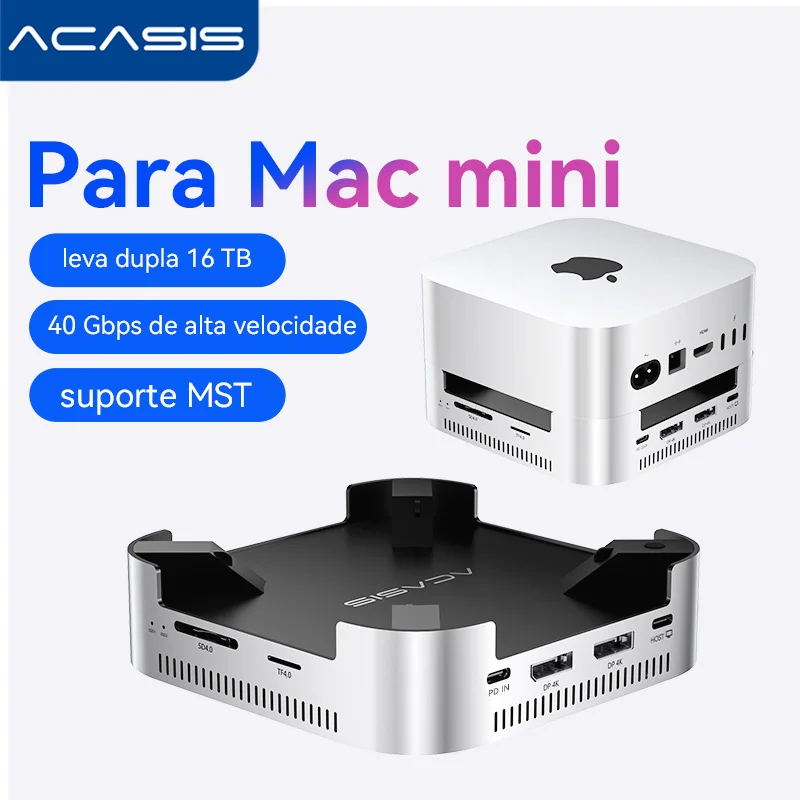 Estação de acoplamento USB-C Acasis 40 Gbps | Dual M.2 NVMe SSD 16 TB Max suporta portas USB-A DP4K144Hz (único) TF/SD para Mac Mini M4/M4Pro
