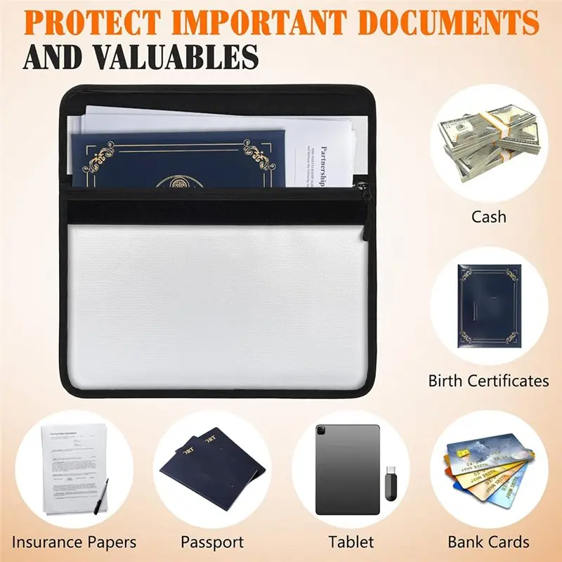 HJ-5200℉ Fireproof Document Bag Set - Waterproof And Reflective Safety Pouches For Valuables, Passports, And Papers