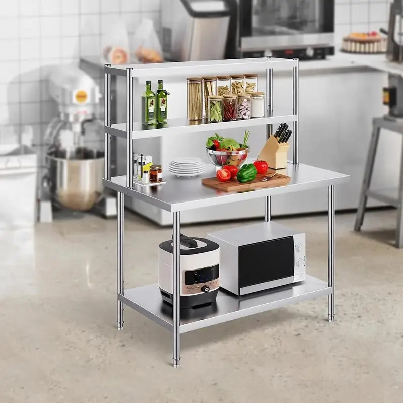 

Double Overshelf, Double Tier Stainless Steel Overshelf, 12 x 48 Inch Double Deck Overshelf, Height Adjustable Overshelf Prep Work Table for Kitchen, Restaurant and Workshop
