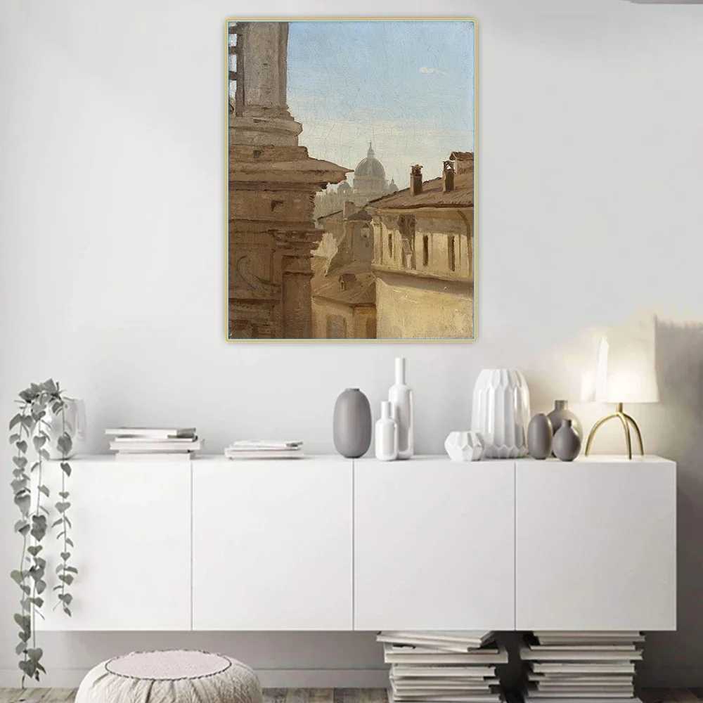 Citon Jean Baptiste Camille Corot《View of the rooftops of Rome with St. Peter's Basilica》Canvas Oil painting Home Decoration