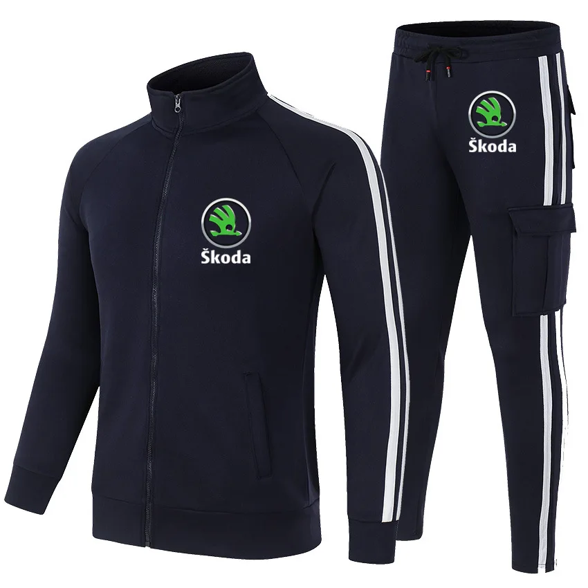 Spring and autumn new casual loose Skoda car logo suit sports running shirt European and American men's clothing