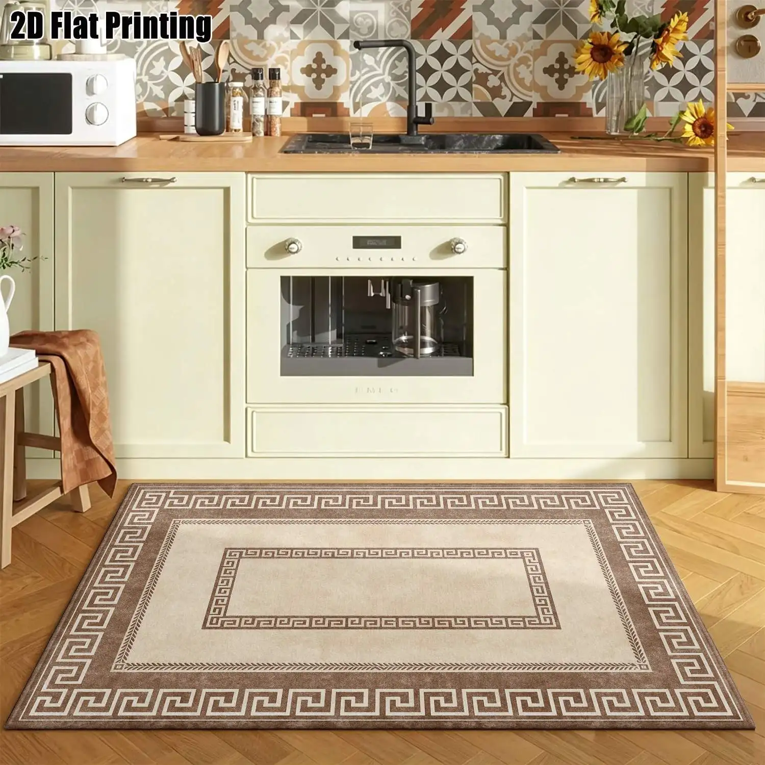 1Pc 2D Printed Retro Brown White Chevron Pattern Carpet, European Style Modern Minimalist Geometric Line Rug, Home Decor, Multi-Size, Machine Washable, for Entrance, Dining, Foyer, Bedroom, Living Room
