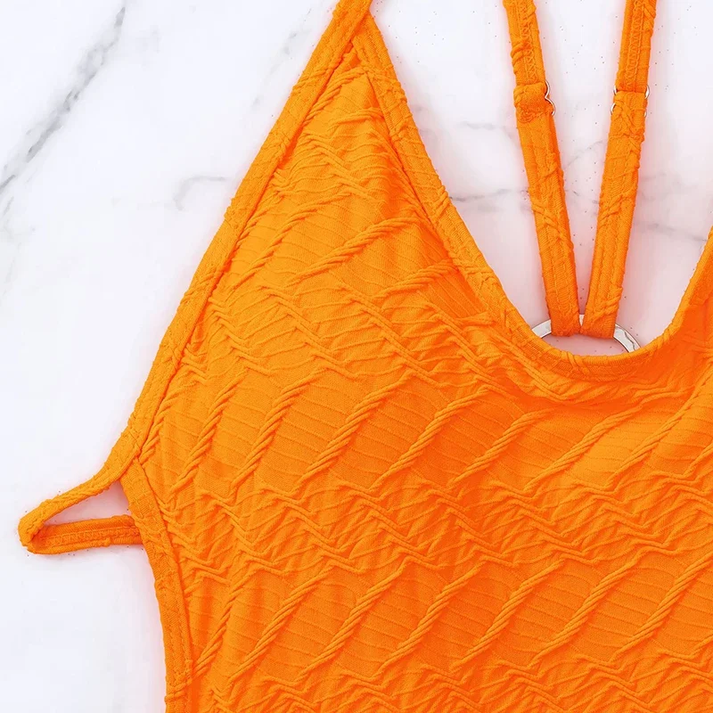 Traje de baño de Jacquard a la moda para mujer, traje de baño Sexy de una pieza con tirantes y espalda descubierta, traje de baño ajustado para vacaciones en la playa 2025