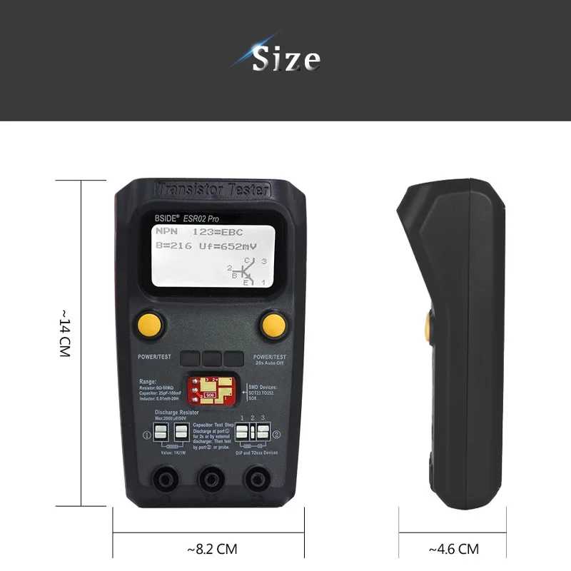 Bside ESR02 PRO Multi-purpose Multimeter Transistor Meter Diode Triode Capacitance Resistor MOS/PNP/NPN SMD Component Tester