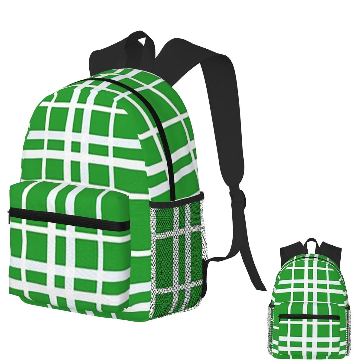 

White On Green Grid Plaid Pattern Design Student Backpack School Bag Hiking Travel Daypack for Boys Girls Bookbag Shoulder Bags